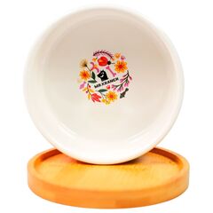 Миска Mr.Kranch Bamboo 340 мл Цветы Прованса керамическая на бамбуковой подставке, розовая