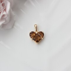 УЦЕНКА!!! Подвеска Сердце с кофейным фианитом, 14 мм, позолота, У070