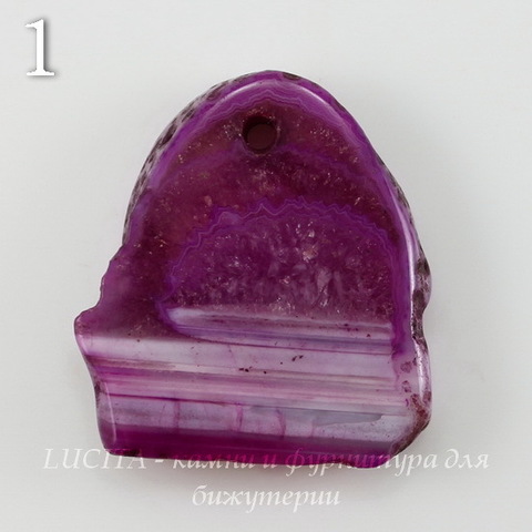 Подвеска Срез Агата с полосками (тониров), цвет - фиолетовый, 26-32 мм (№1 (26х24 мм))