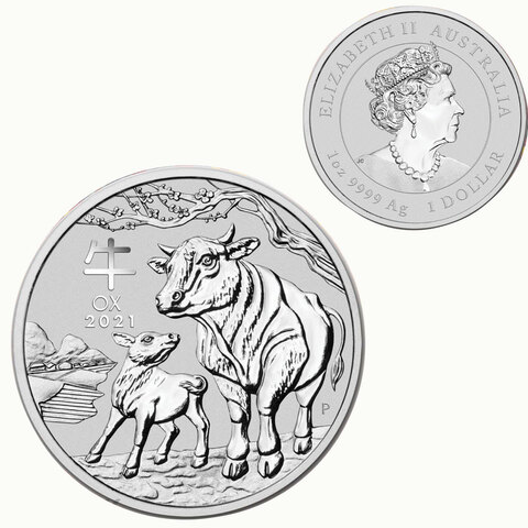 Австралия 1 доллар 2021 год Год БЫКА Серебро