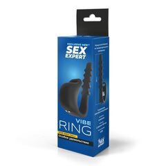 Черное эрекционное кольцо с электростимуляцией Sex Expert - 