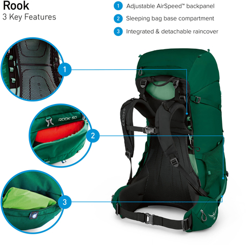 Картинка рюкзак туристический Osprey Rook 50 Mallard Green - 3