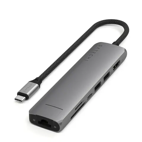 USB-хаб Satechi 7-в-1 USB-C Slim Multiport Adapter 4K Ethernet, серый космос