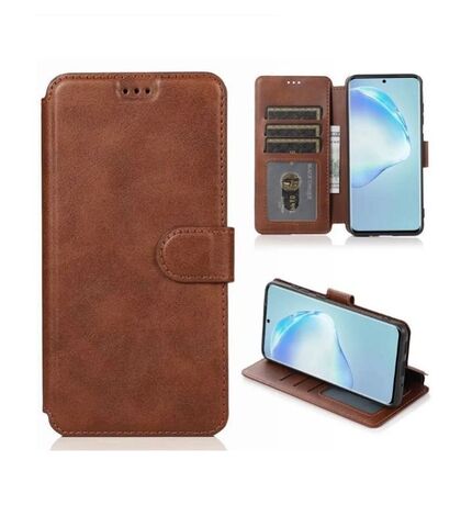 Чехол книжка для Samsung Galaxy S24 Ultra кожаный коричневый с магнитной застежкой, flip чехол с функцией подставки, отделением для пластиковых карт и денег