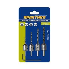 Набор зенковок по дереву ПРАКТИКА (4 шт), сверла 3, 4, 5, 6 мм
