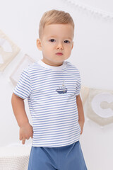 фуфайка  для мальчика  КР 302020/синяя полоска на белом