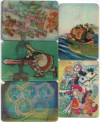 № 105 Набор из 5 переливных (стерео) Календариков . Мультфильмы СССР 1981, 1982, 1983 год.