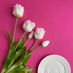 Тюльпаны силиконовые как настоящие, Волнистый край, качество ПРЕМИУМ, Белые, высота 40 см, букет 5 штук.