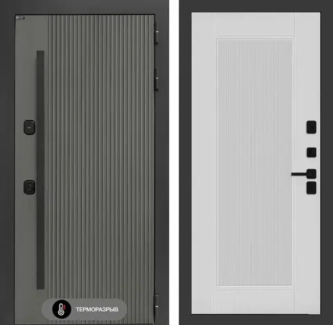 Уличная входная дверь с терморазрывом Термолаб 1 тепло Асфальт с патиной 30 Белый софт рельеф