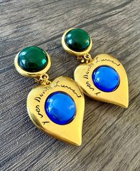 Серьги клипсы из латуни YSL с подвеской сердце в винтажном стиле