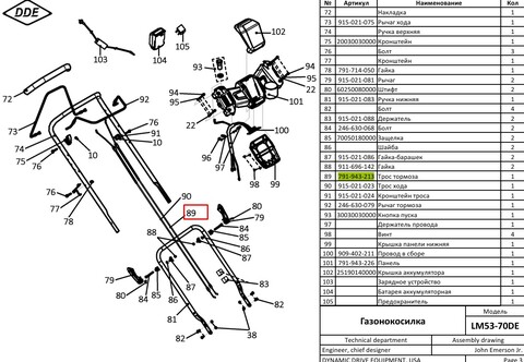 Трос тормоза DDE LM53-70D/DE (70810220000) (791-943-213)