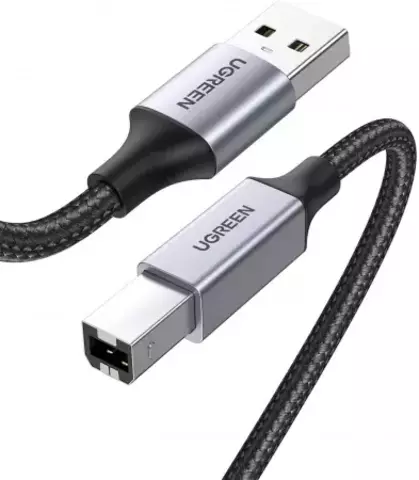Кабель UGREEN US369 80802 USB-A to USB-B Printer Cable Alu Case Braided 1.5m, Black