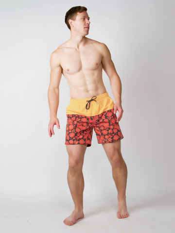 Пляжные шорты «Красно-жёлтая хохлома»