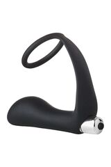 Черное эрекционное кольцо с вибропробкой Vibrating Anal Plug With Cockring - 