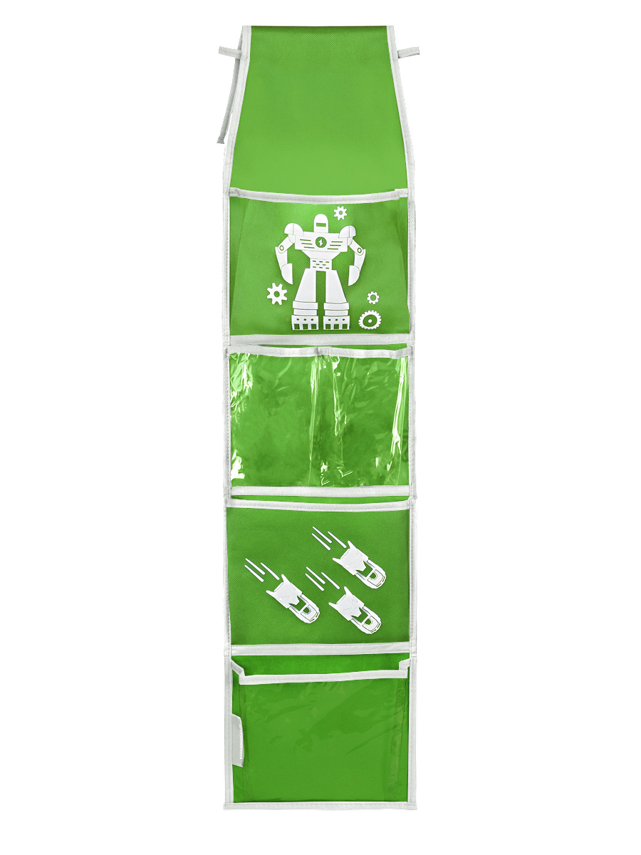 Кармашки в садик для детского шкафчика 85х20 см, Робот (зеленый)