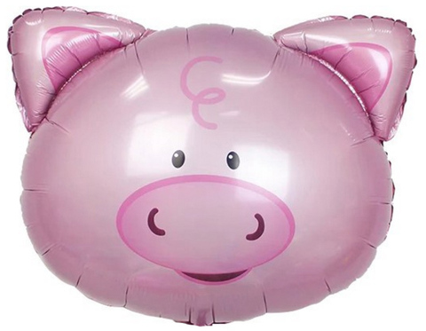 Воздушный шар с клапаном (16''/41 см) Мини-фигура, Голова Поросенка