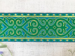 Тесьма жаккард, ш. 10 см, бирюза/светлый зелёный