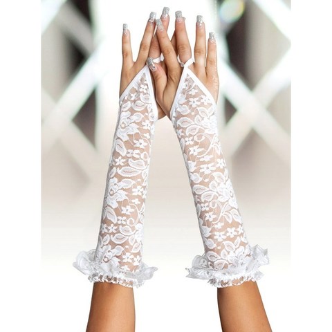 Длинные кружевные перчатки с открытой ладонью белые