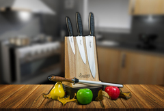 Комплект из трех ножей Alexander N690 Carbon (L, M, S), подставки и керамического мусата