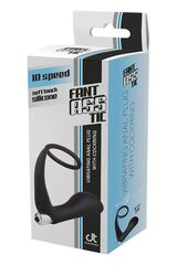 Черное эрекционное кольцо с вибропробкой Vibrating Anal Plug With Cockring - 