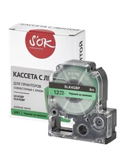 Кассета с лентой S'OK by Sakura Printing K4GBP для Epson , черный на зеленом, 12мм, 8м