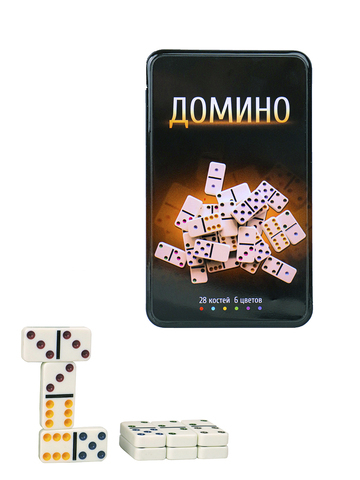 Домино пластиковое (19х11.5х3.5 см) в металл. коробке