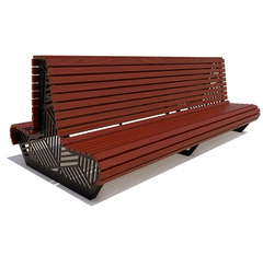 Двухсторонняя скамейка стальная "Кисловодск" лиственница 1,5м, без подлокотников махагон