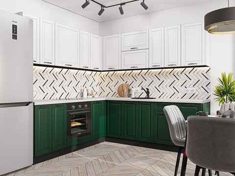 Угловая модульная кухня Дублин-02 Special White/Special Green - Graphite 2140*2200/2400*600