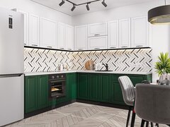 Угловая модульная кухня Дублин-02 Special White/Special Green - Graphite 2140*2200/2400*600