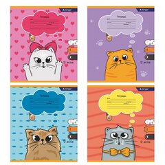 
          Тетрадь 12л., клетка, Alingar, скрепка, блок офсет, 100% белизна, мелованный картон (стандарт), "Котики"