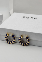 Серьги-конго баранки CELINE с белой эмалью качество lux