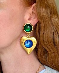 Серьги клипсы из латуни YSL с подвеской сердце в винтажном стиле