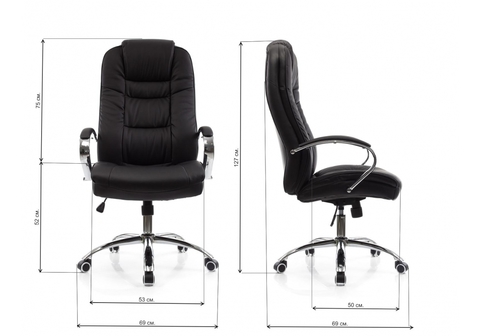 Офисное кресло для персонала и руководителя Компьютерное Evora черное 69*69*127 Хромированный металл /Черный кожзам