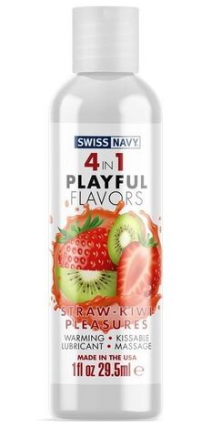 Массажный гель 4-в-1 Straw-Kiwi Pleasures с ароматом клубники и киви - 29,5 мл. - Swiss navy 4-in-1 Playful Flavors SN4N1FSKP1