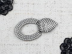 Застежки шубные со стразами, р. 8,5х4 см, чернёное серебро