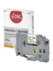 Кассета с лентой S'OK by Sakura Printing TZEB31 для Brother,  черный на оранжевом, 12мм, 8м , наклейка