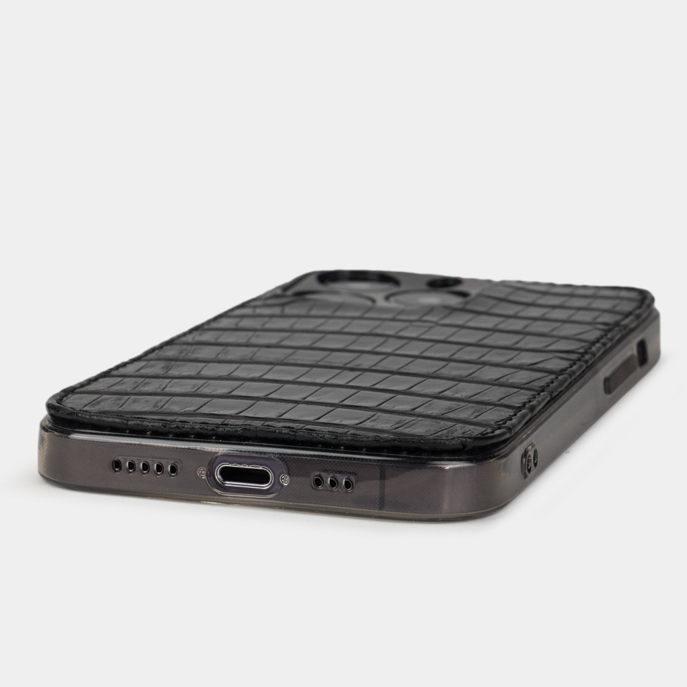 Чехол-накладка для iPhone 13 Pro из кожи крокодила, черного цвета