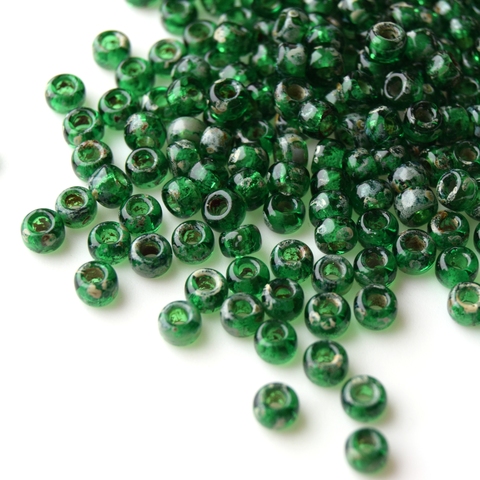 6/0 RR-4507 Бисер круглый Миюки /Miyuki round 6/0 пикассо прозрачный зеленый