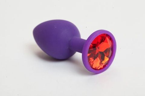 Фиолетовая силиконовая анальная пробка с красным стразом - 7,1 см. - 4sexdreaM 47069