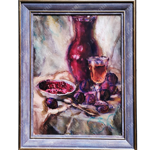 Яснопольская В. Л. Натюрморт со сливами. Бумага, акварель. СССР, 1980-е годы