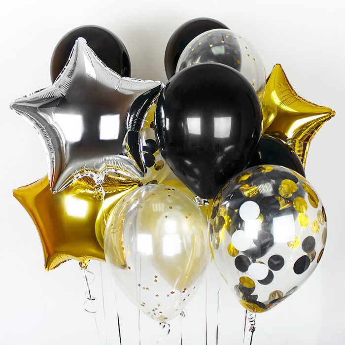 Купить новогодний набор воздушных шаров черное золото