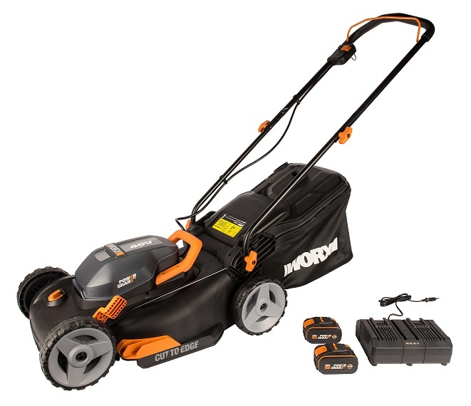 Газонокосилка аккумуляторная WORX WG743E, 40В (2×20В), 40см, 4Ач х2, двойное ЗУ