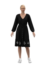 ❀ Римма. Платье из чёрного льна с вышивкой PL-421163-04