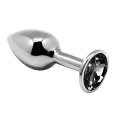 Серебристая анальная втулка с черным кристаллом Mini Metal Butt Plug Size S - 7 см. - 
