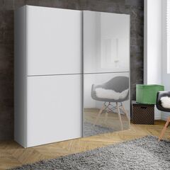 Шкаф купе для одежды с зеркалом белый Муро с раздвижной системой Hettich TopLine L