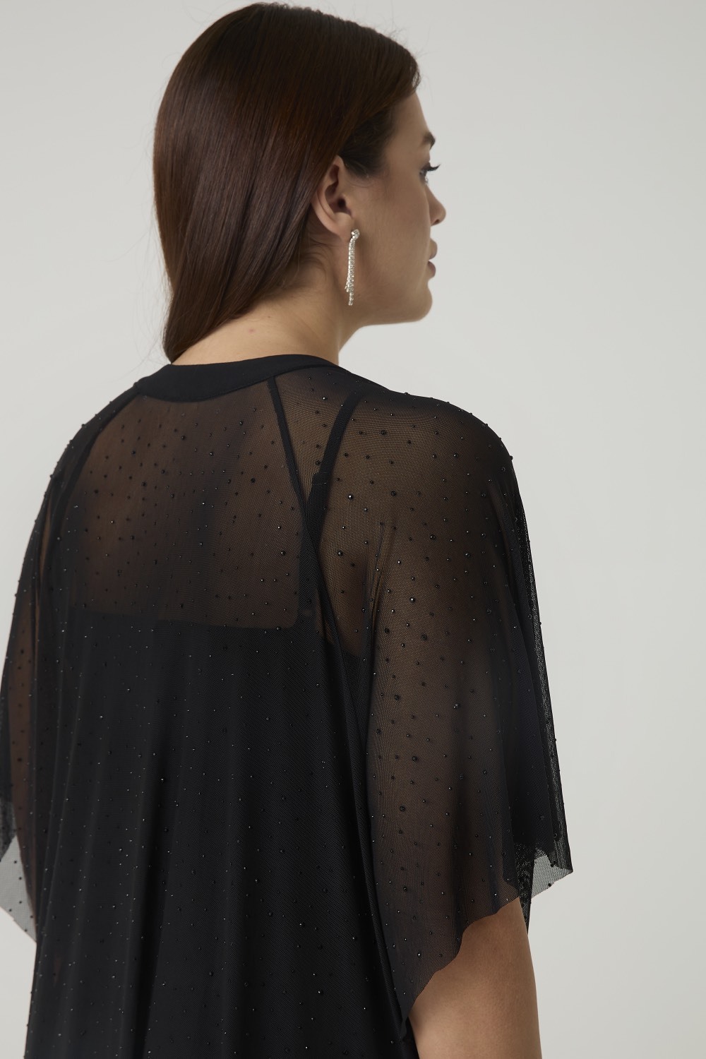 Платье-туника из сетки со стразами, черный