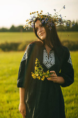 Ванда. Платье льняное миди с вышивкой в этностиле PL-421196