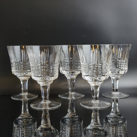 Фужеры для вина набор из 5 штук хрустальные, алмазная грань, геометрический орнамент, 13 см, винтаж СССР 1970-1990 гг