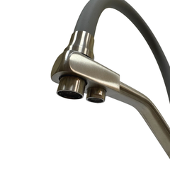 Cмеситель для кухни с выходом для питьевой воды гибкий силиконовый излив серый + сатин