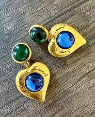 Серьги клипсы из латуни YSL с подвеской сердце в винтажном стиле